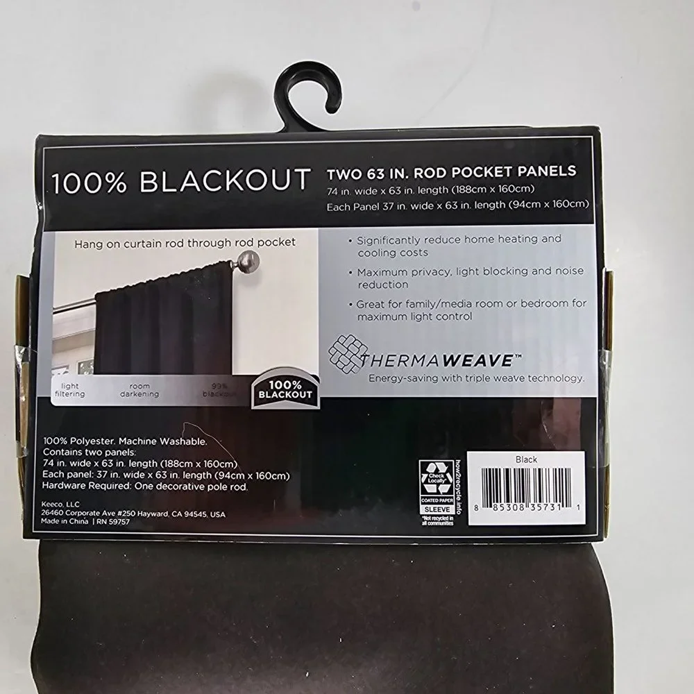Eclipse Phoenix Solid Color Blackout Rod Pocket Panel Pair Set of 2 Black 37 X